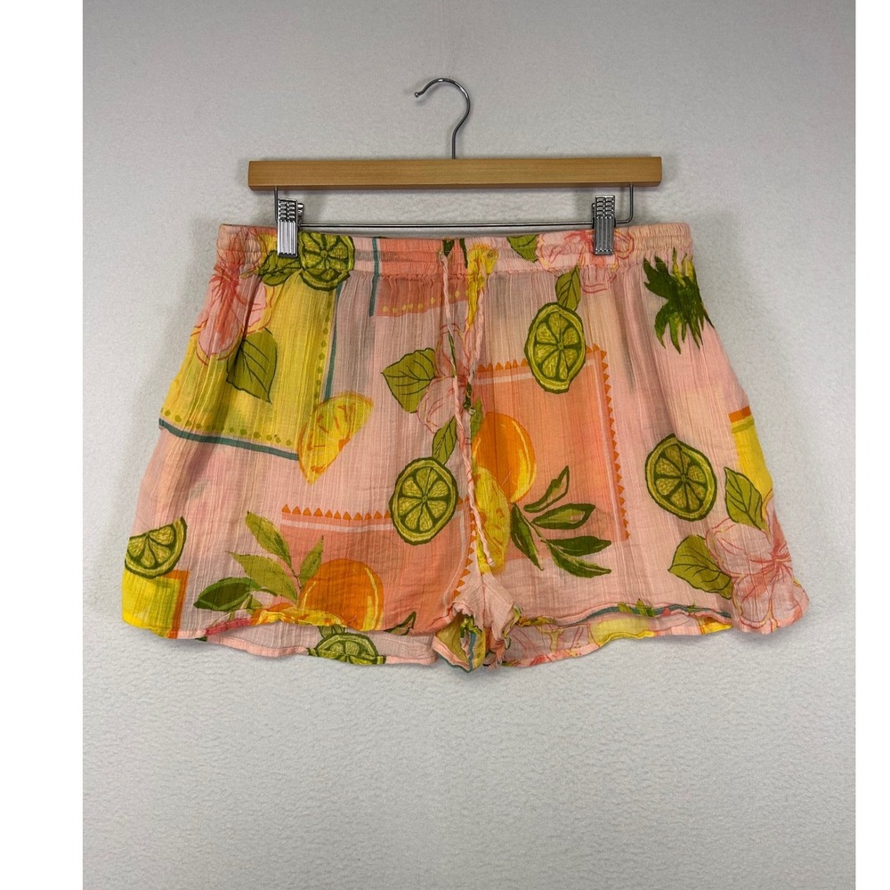Fruitcore Tropical Primark Womens‎ Large Pink Fruit Print Cotton Gauze Shorts